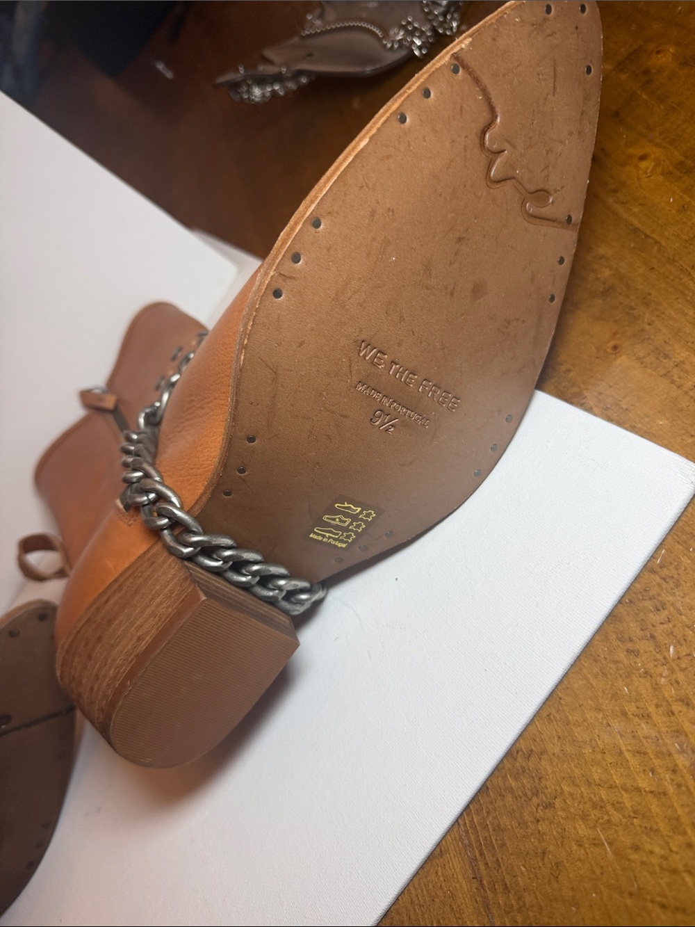 New Free People Aiden Chain Moto Boots 9.5 brown leather new no box - Picture 5 of 11